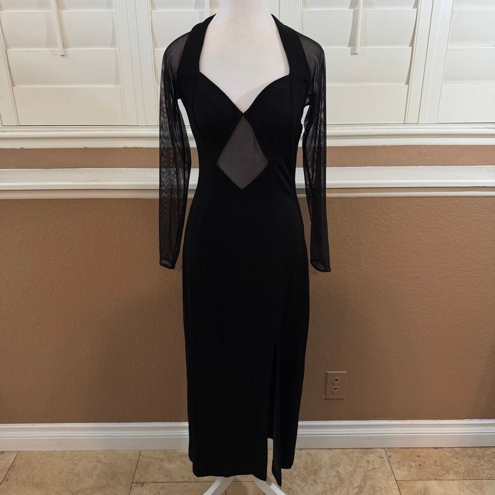 Vintage Lillie Rubin Black Sheer Evening Dress Sz S Mob Wife Vampirecore 90s